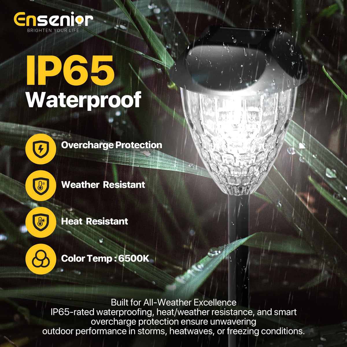 Ensenior 6500K LED lights deliver bright cool white sidewalk glow.
