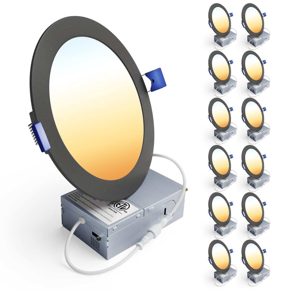 Ensenior 12-pack 6-inch downlight showing 5CCT color tuning for warm to cool ambiance