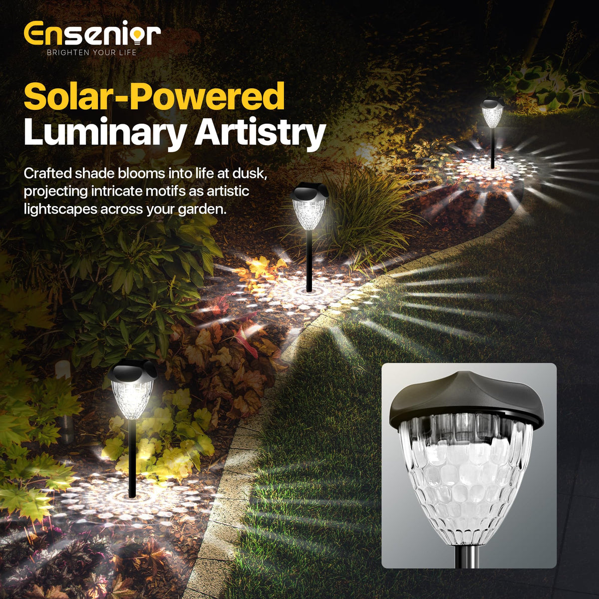 Ensenior solar garden lights pattern create decorative dusk garden illumination.