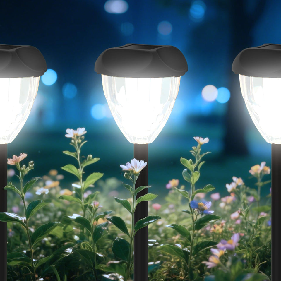 Ensenior 12-pack solar lights pathway illuminate pathways with soft ambient light.