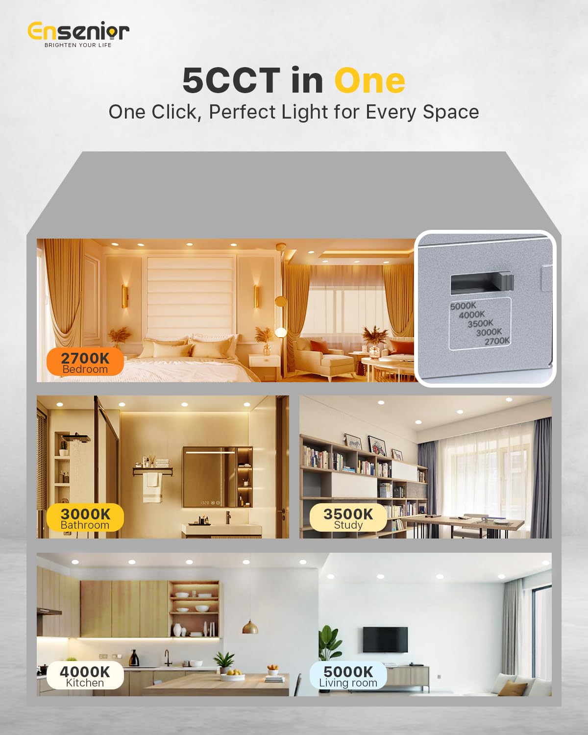 Ensenior 16-pack LED downlights with adjustable CCT for flexible ambiance.