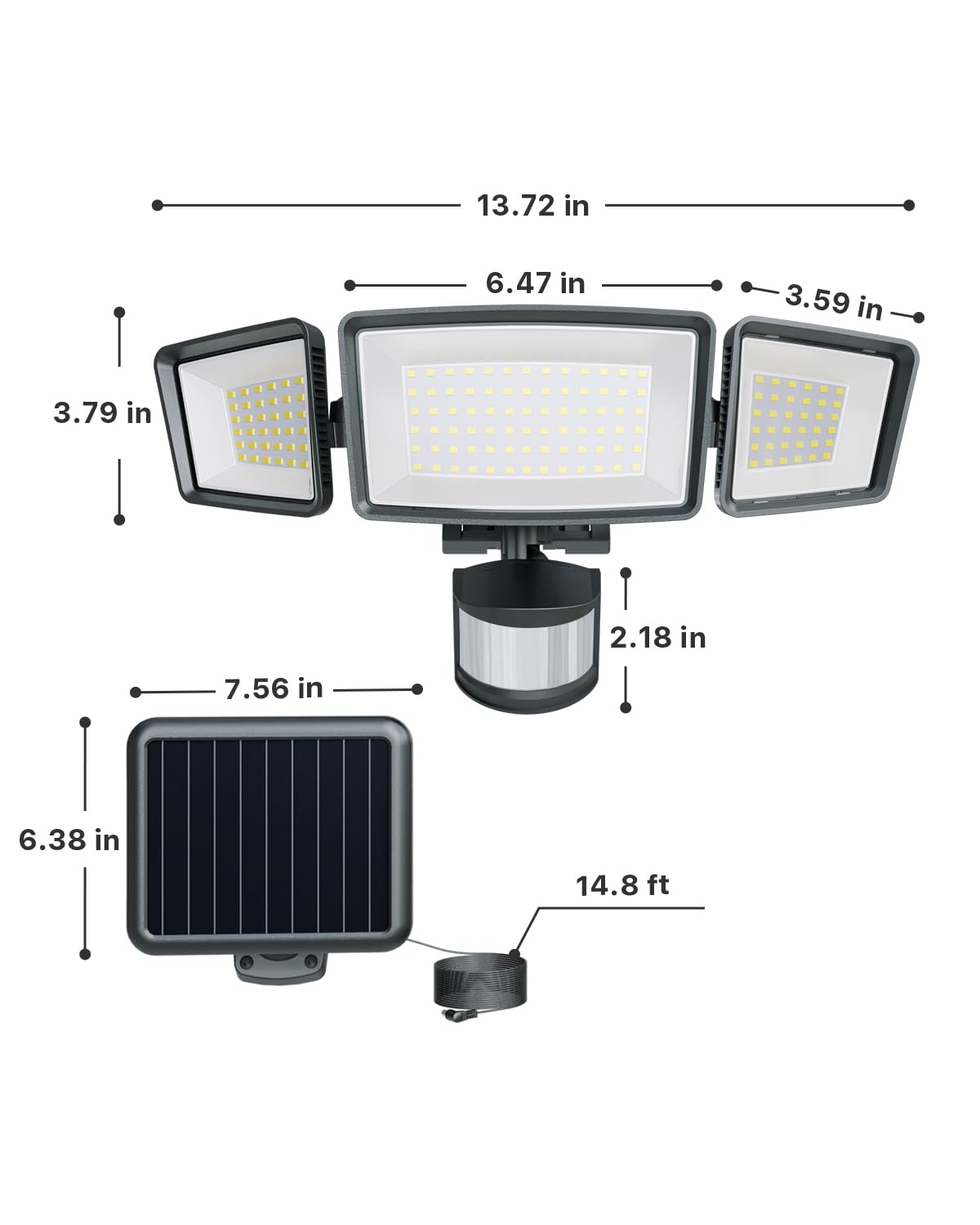 Ensenior three-heads adjustable angles widen coverage.