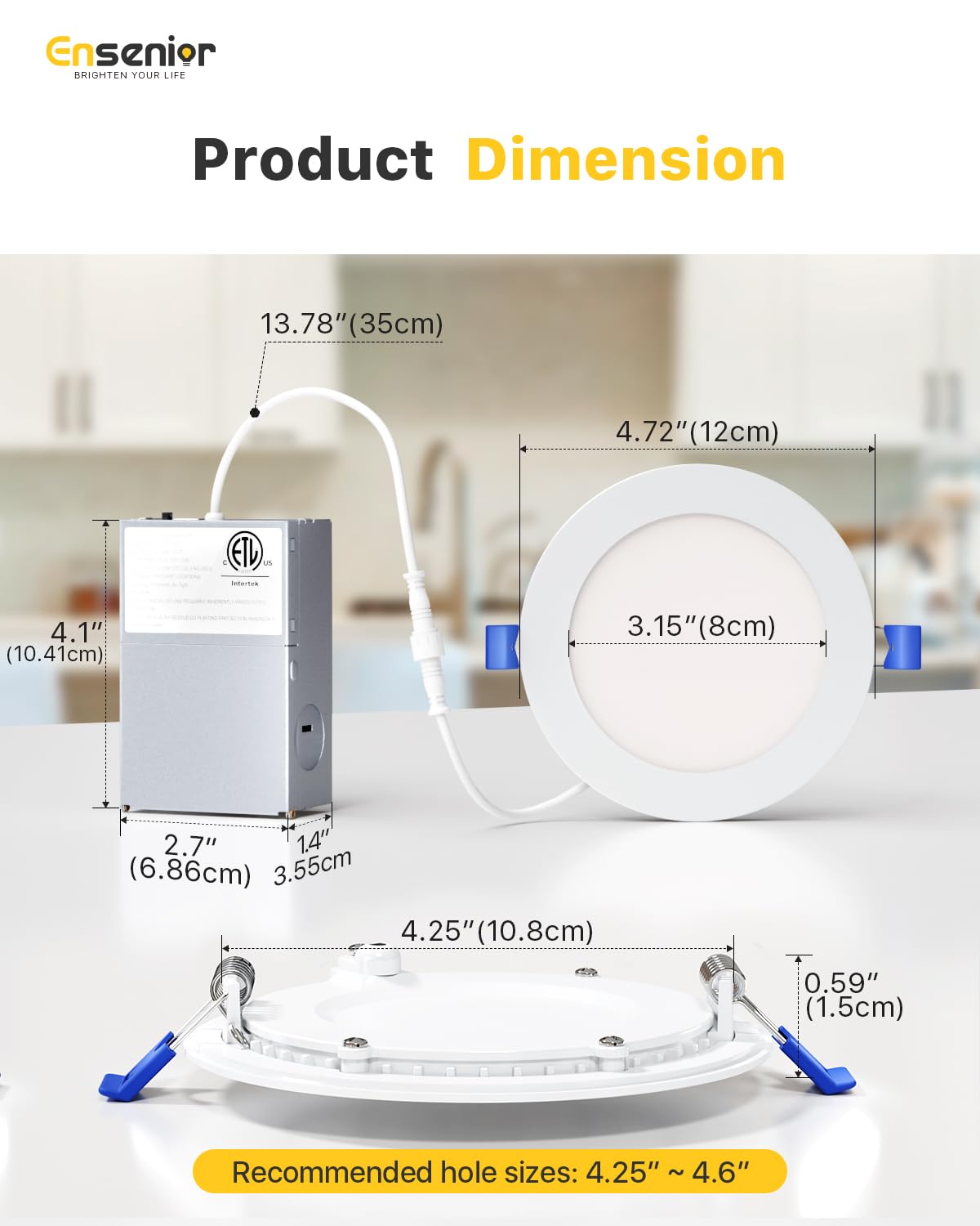Ensenior 4-inch LED recessed downlight with cutout template for precise installation