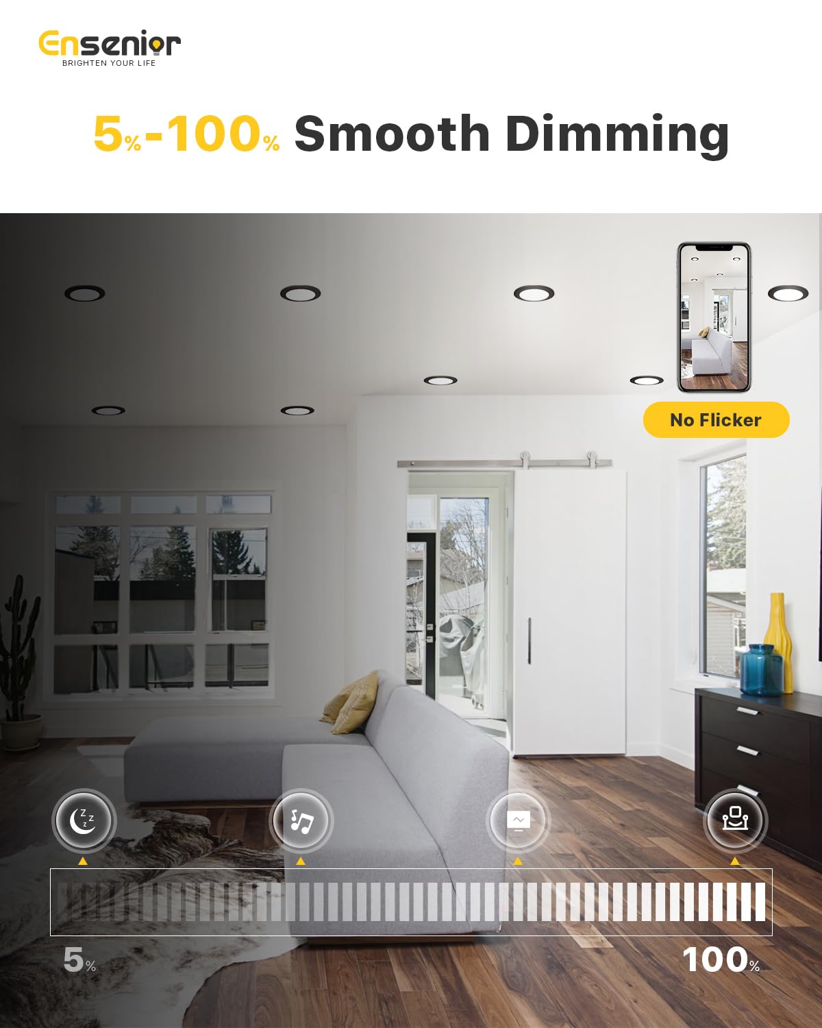 Ensenior 4-inch recessed light with 5CCT switch for customizable color temperature.