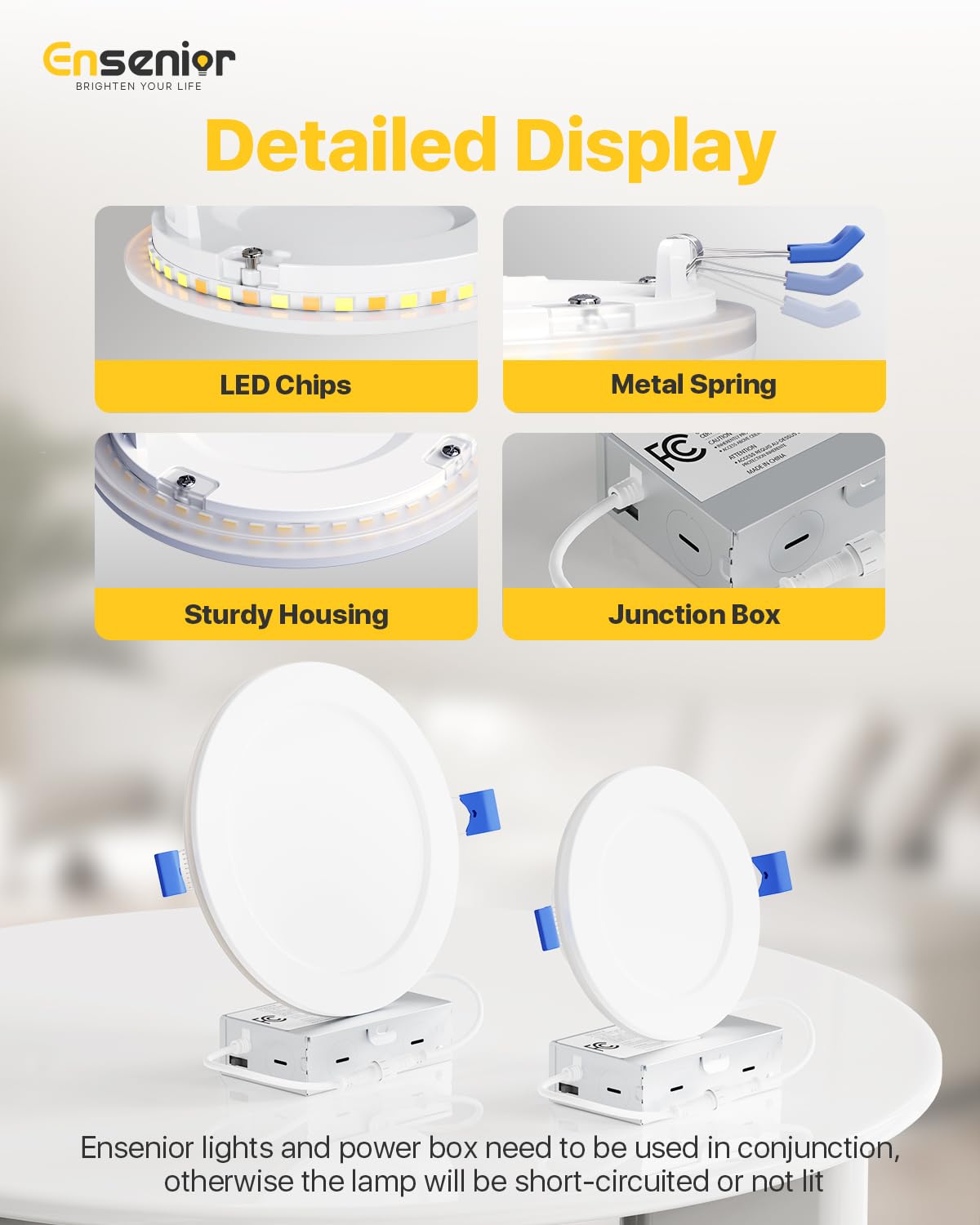 Ensenior 50,000-hour lifespan for long-term lighting.