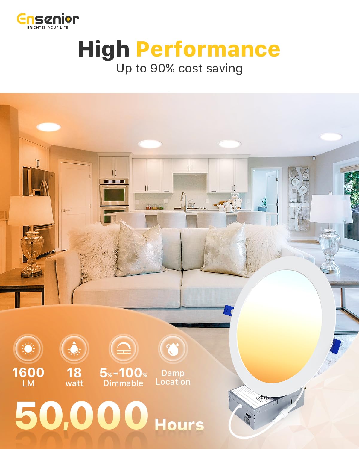 Ensenior 5CCT 2700K–5000K switchable lighting for versatile spaces.