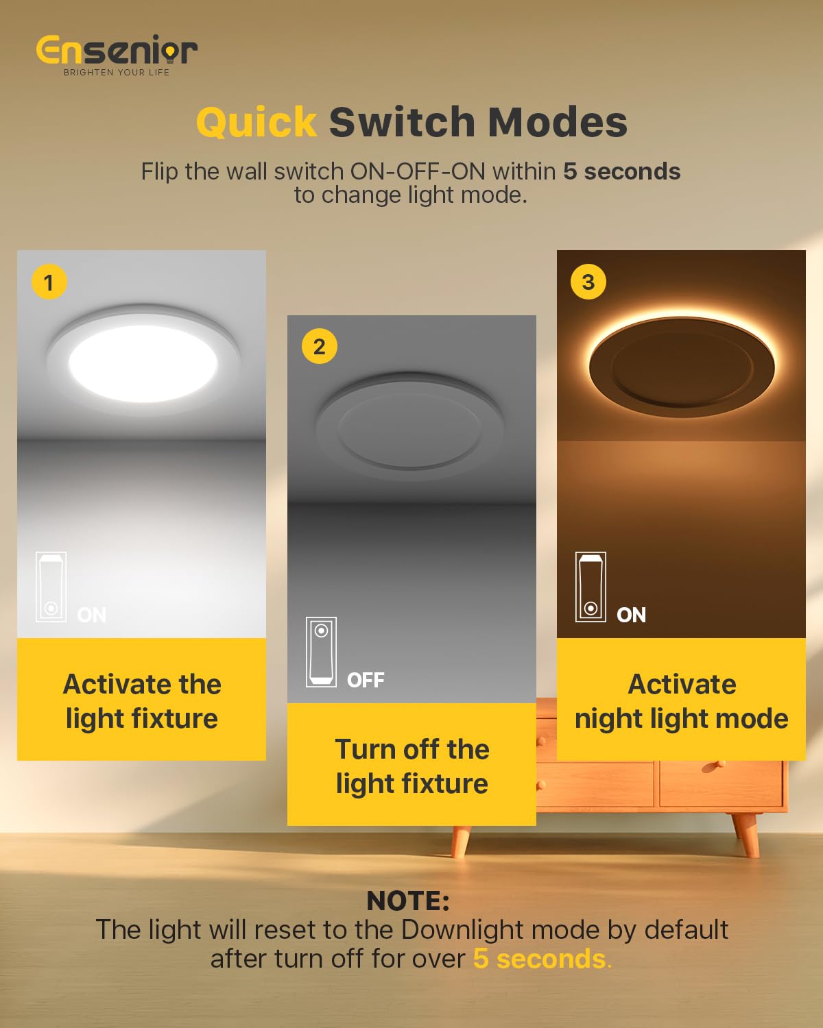 Ensenior 5CCT 2700K-5000K downlight for customizable ambiance.