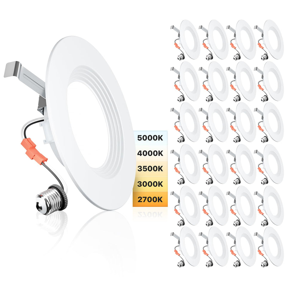 Ensenior 6-inch 5CCT LED can light with baffle trim, versatile color temperature options.