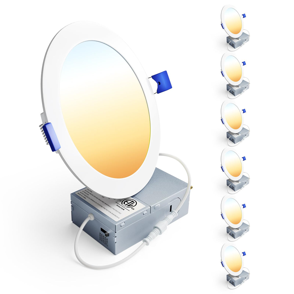 Ensenior 6-inch LED recessed light closeup showing slim wafer design for bright rooms.