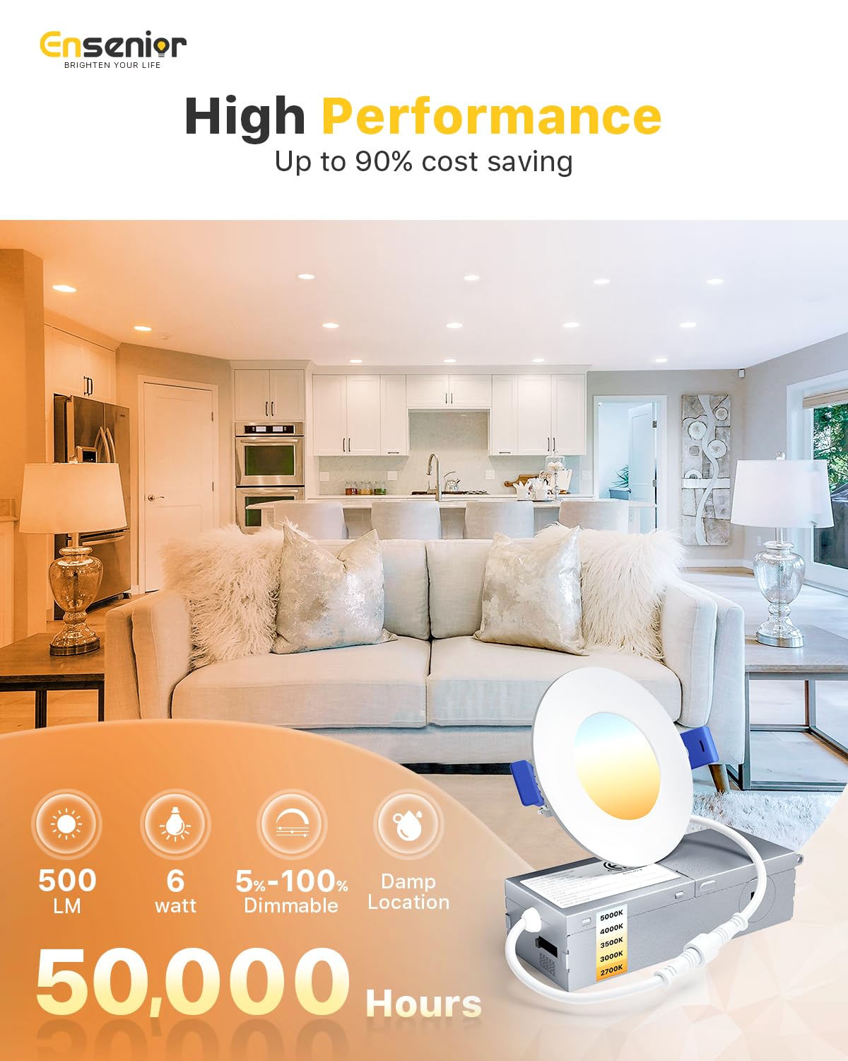 Ensenior 3-inch recessed light with junction box close-up for safe installation.