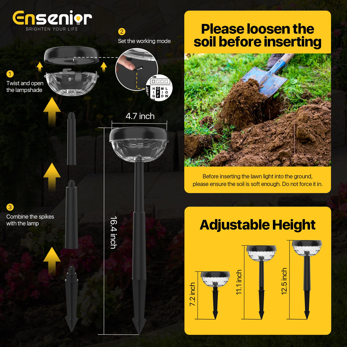 Ensenior 600mAh Ni-MH battery supports long-lasting nighttime illumination.