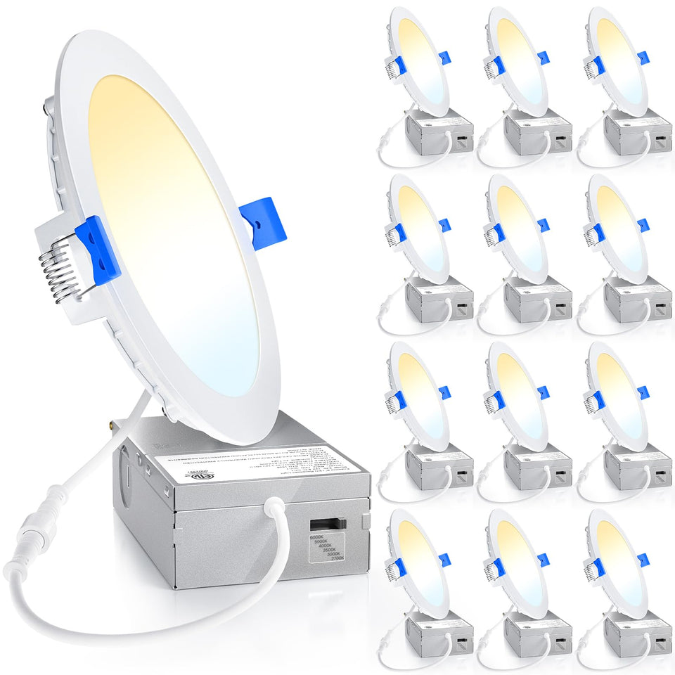 Ensenior 6-inch LED recessed light front view shows slim canless design for clean ceilings.