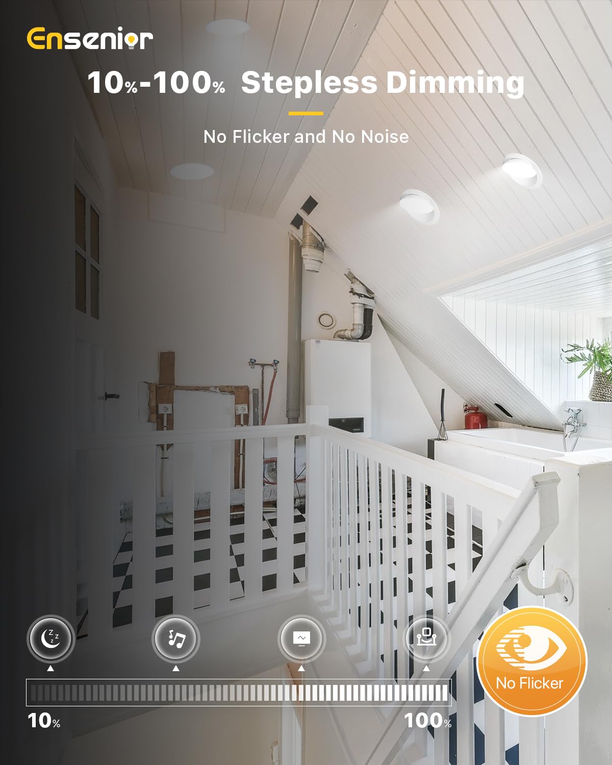 Ensenior 6-inch recessed light adjustable from warm to cool ambience (2700K-5000K).