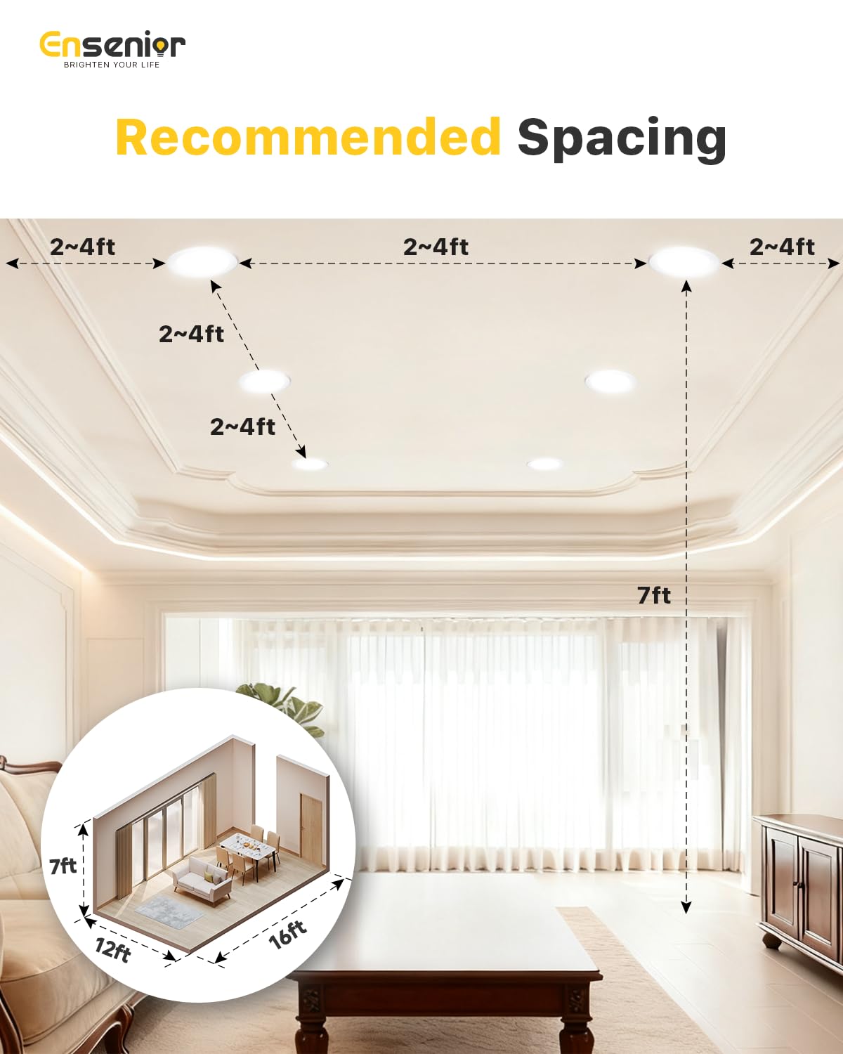 Ensenior 750LM 9W LED recessed light delivering strong brightness and energy savings.