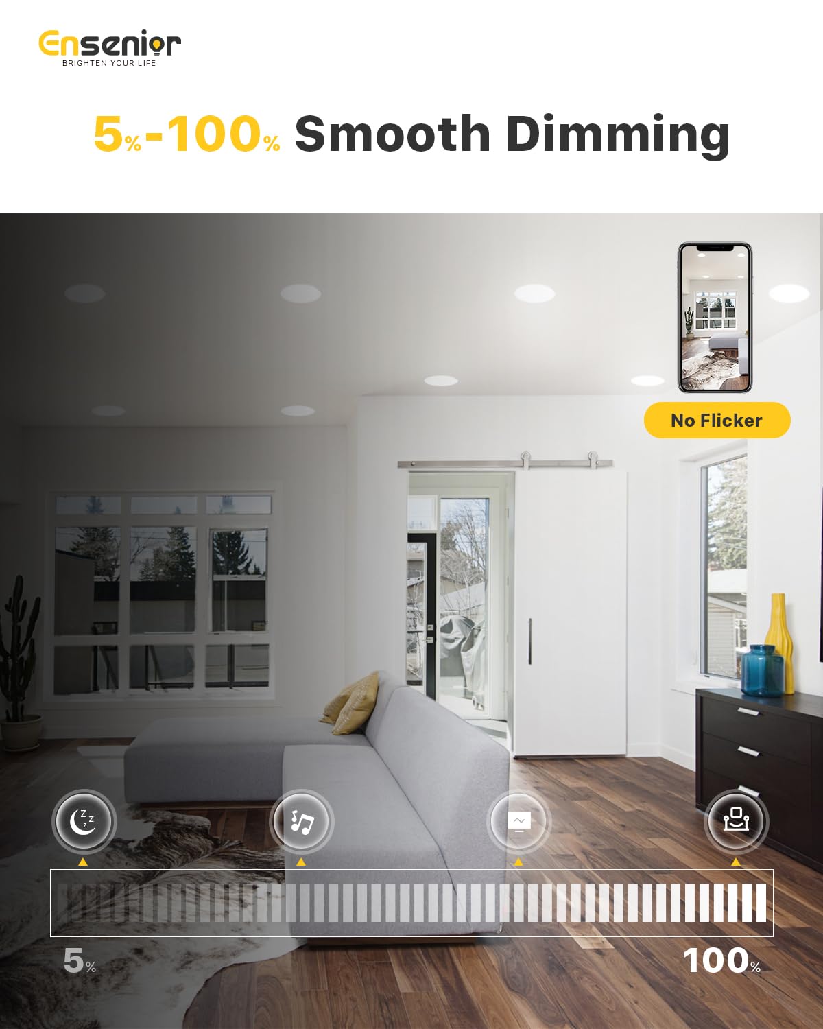 Ensenior 8-inch dimmable recessed light at 5000K for daylight task lighting