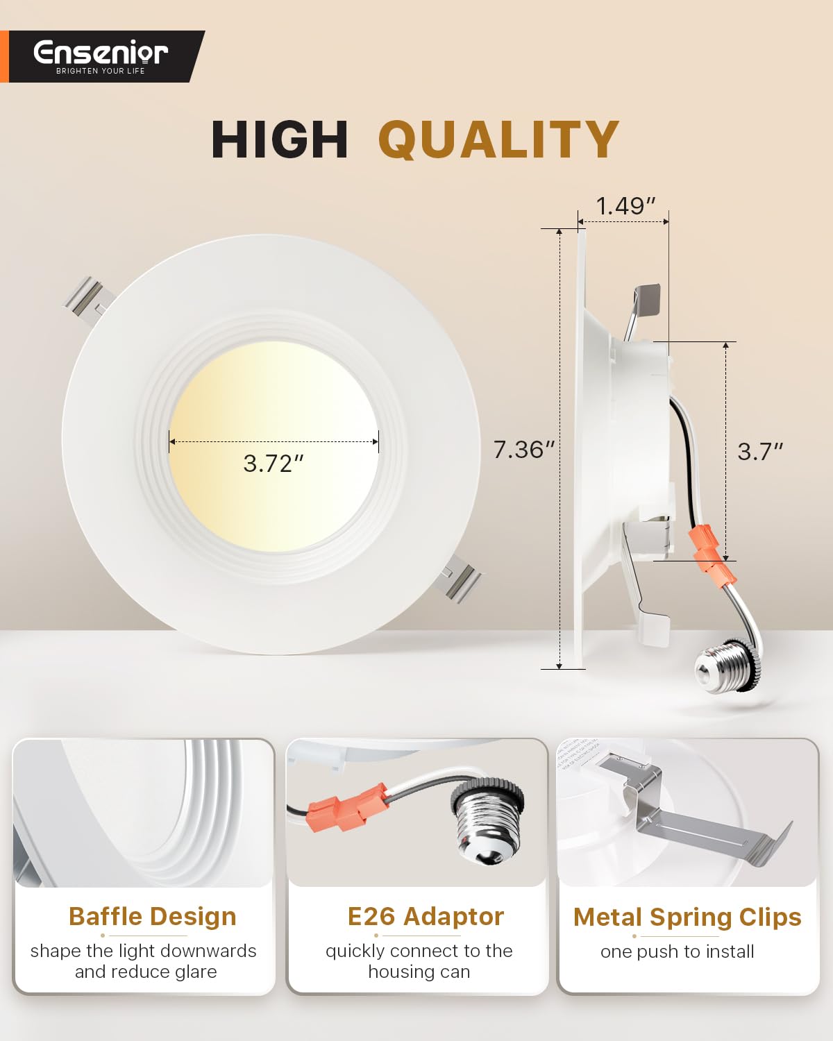 Ensenior baffle trim reduces glare for comfortable living spaces