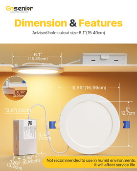 Ensenior damp-location rated downlight suitable for kitchens and bathrooms.