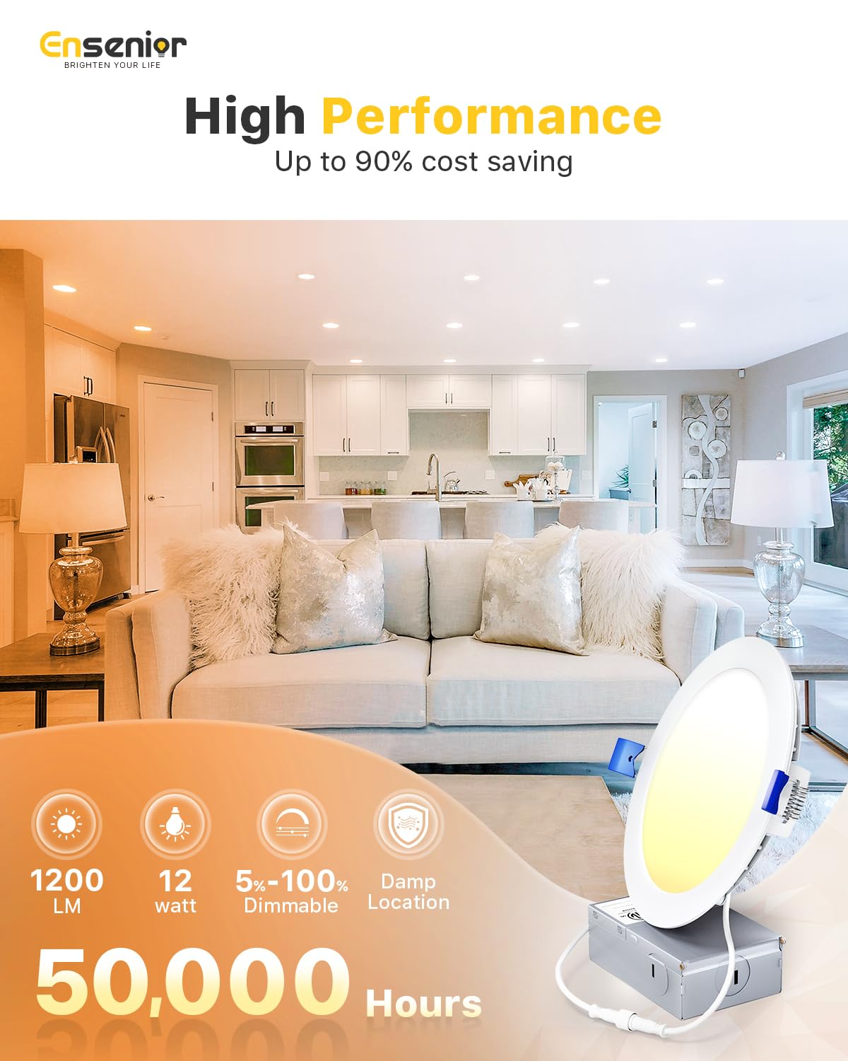 Ensenior dimmable 6-inch wafer light offers smooth brightness control.