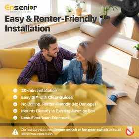 Ensenior easy-install with two downrods for various ceiling heights.