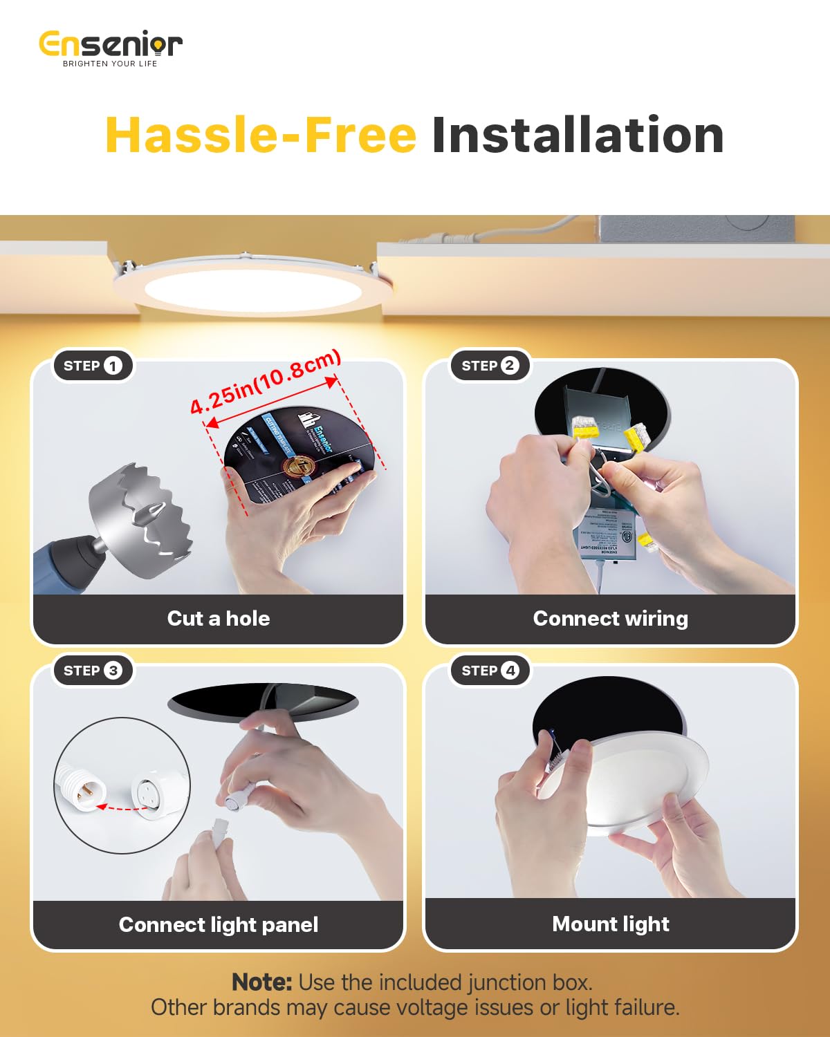 Ensenior easy-installation wafer light with template and clips