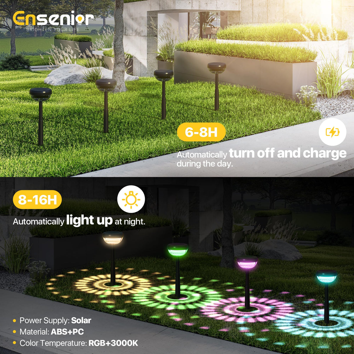 Ensenior flower-pattern projection adds gentle garden detail along walkways.