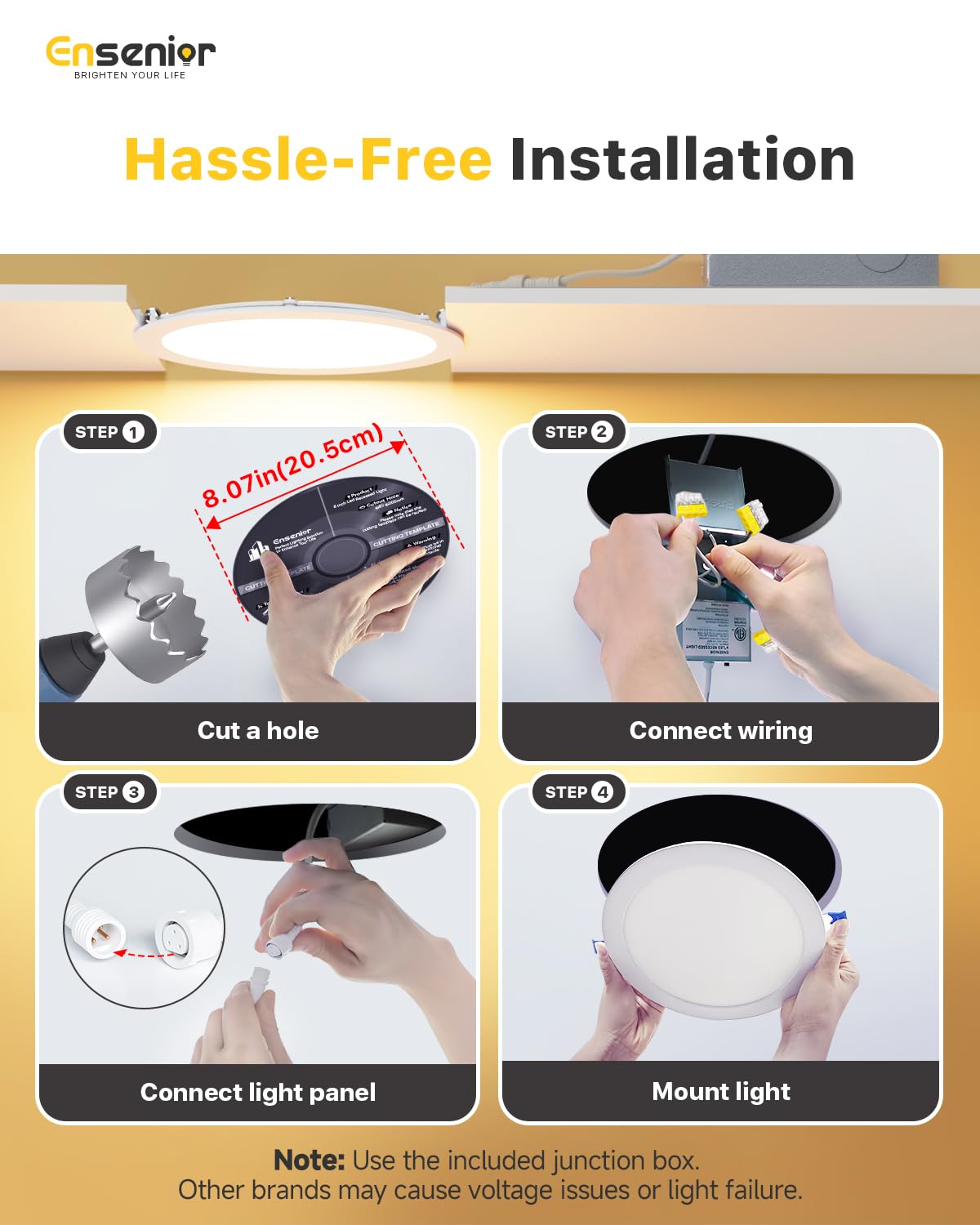 Ensenior IC-rated fixture with thermal protection and UL terminals.