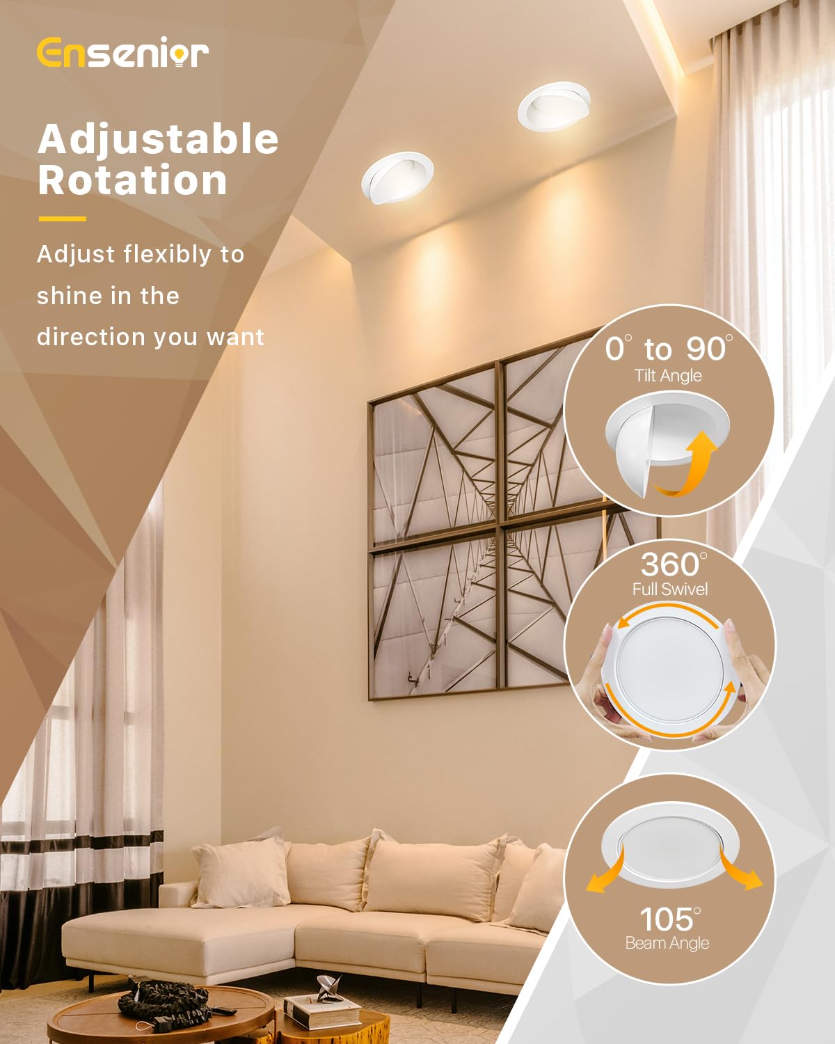 Ensenior LED recessed light with selectable 5CCT for customizable color temperature.