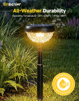 Ensenior warm white LED glow creates inviting evening ambiance on patios and paths.