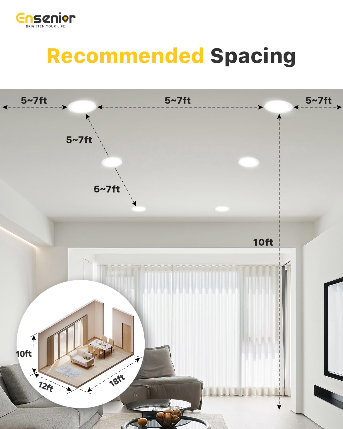 Ensenior long-life ceiling light designed for extended 50,000-hour operation.