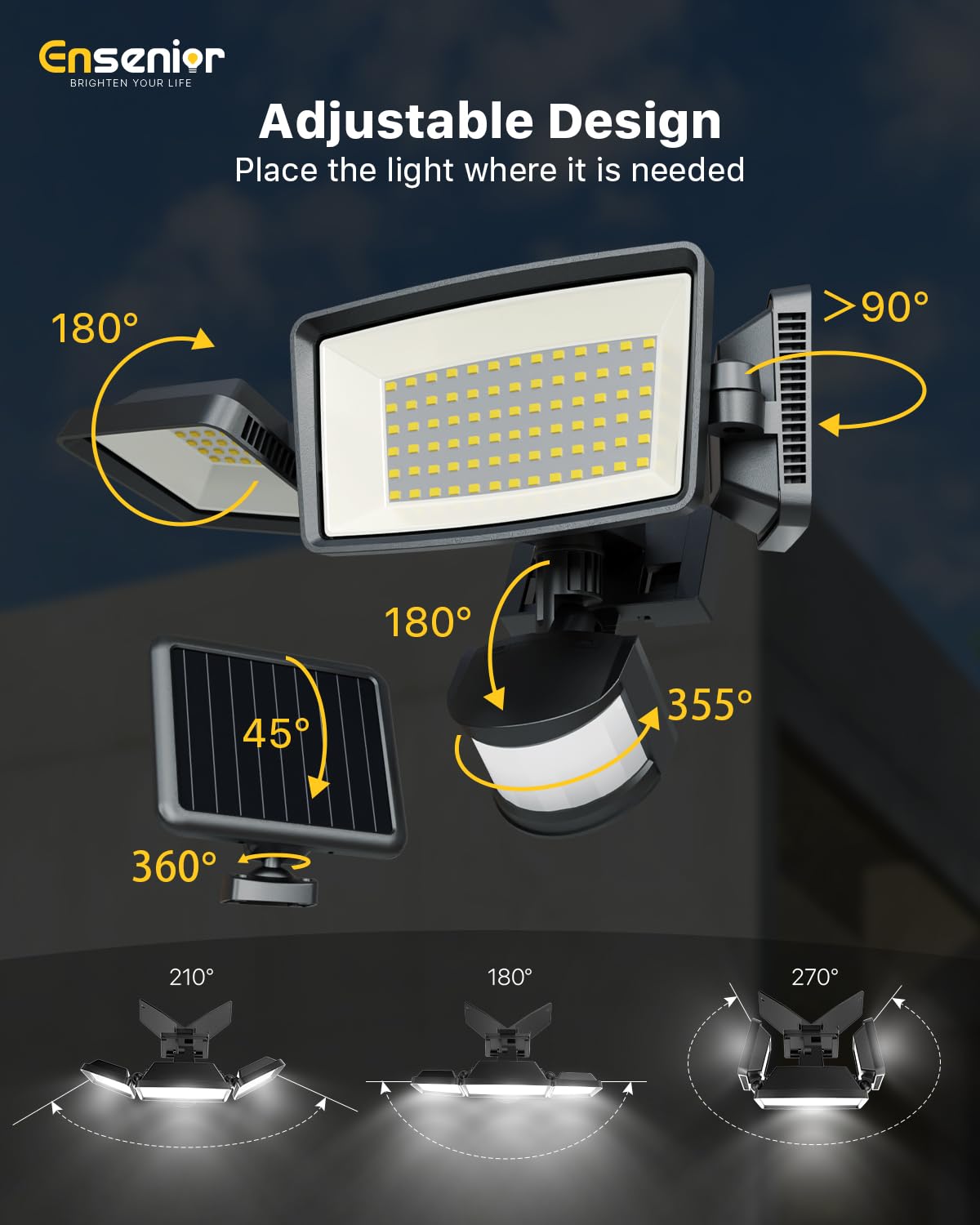 Ensenior outdoor installation near garage provides safe lighting.