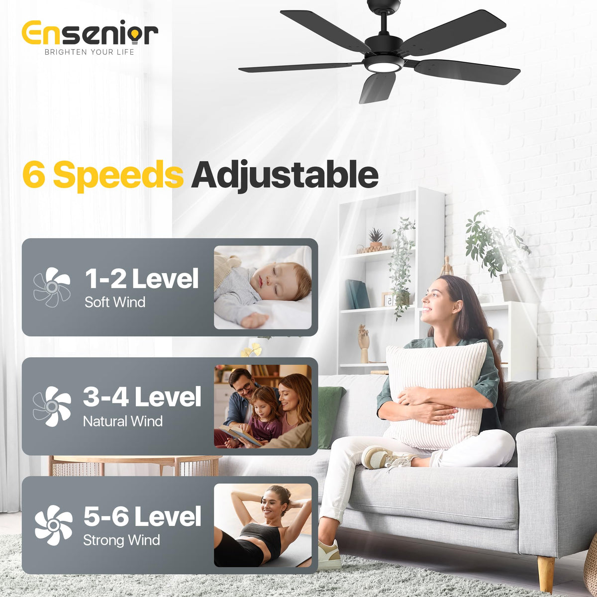 Ensenior whisper-quiet DC motor provides efficient cooling.