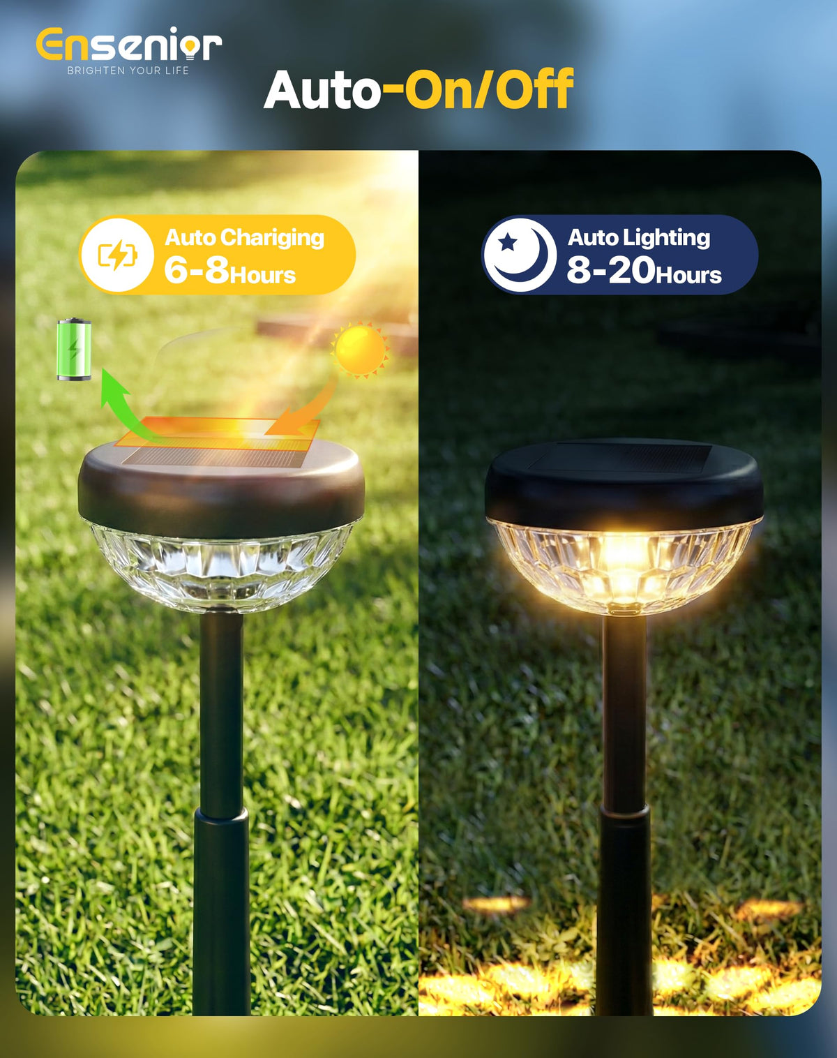 Ensenior solar pathway lights with adjustable height for flexible landscape accents.
