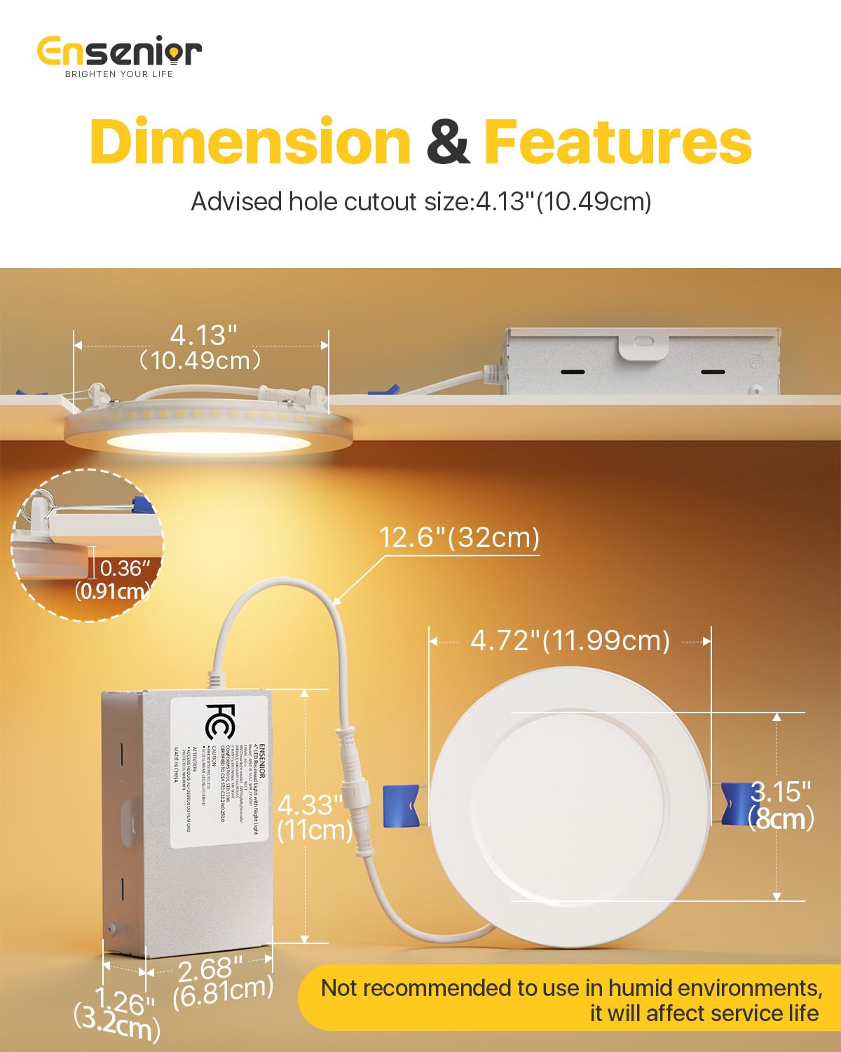 Ensenior ultra-thin canless downlight for tight ceilings.
