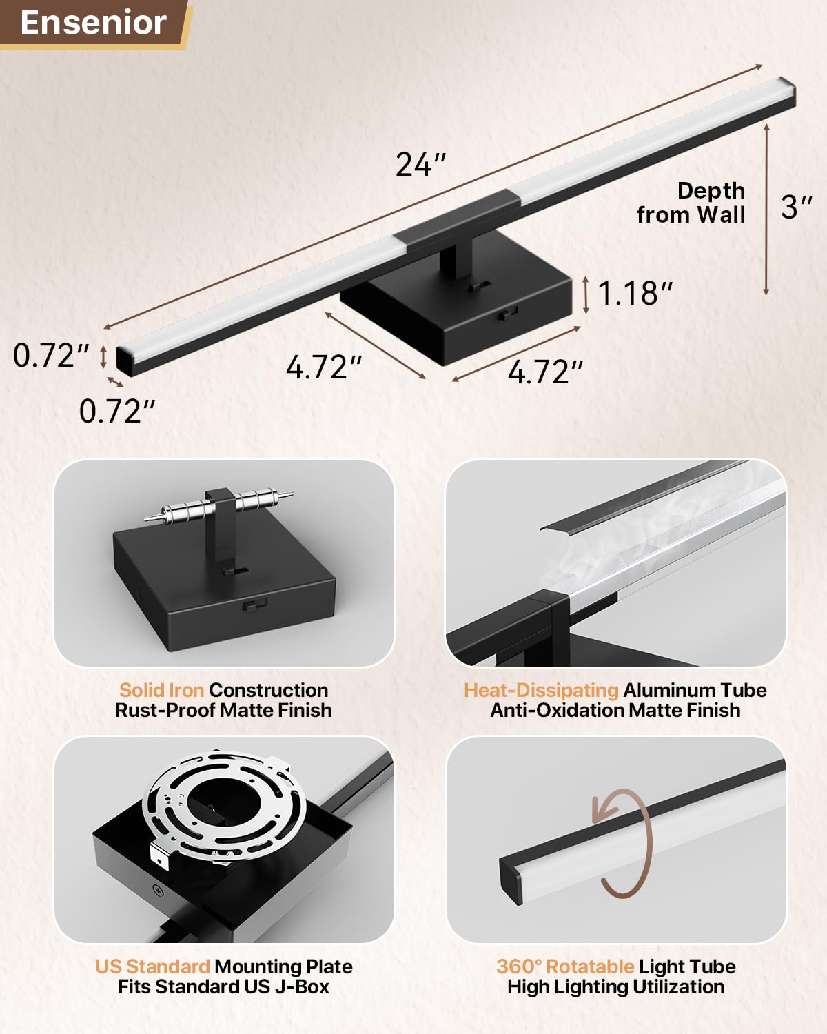 ETL and FCC certified Ensenior vanity light ensures safe bathroom use.