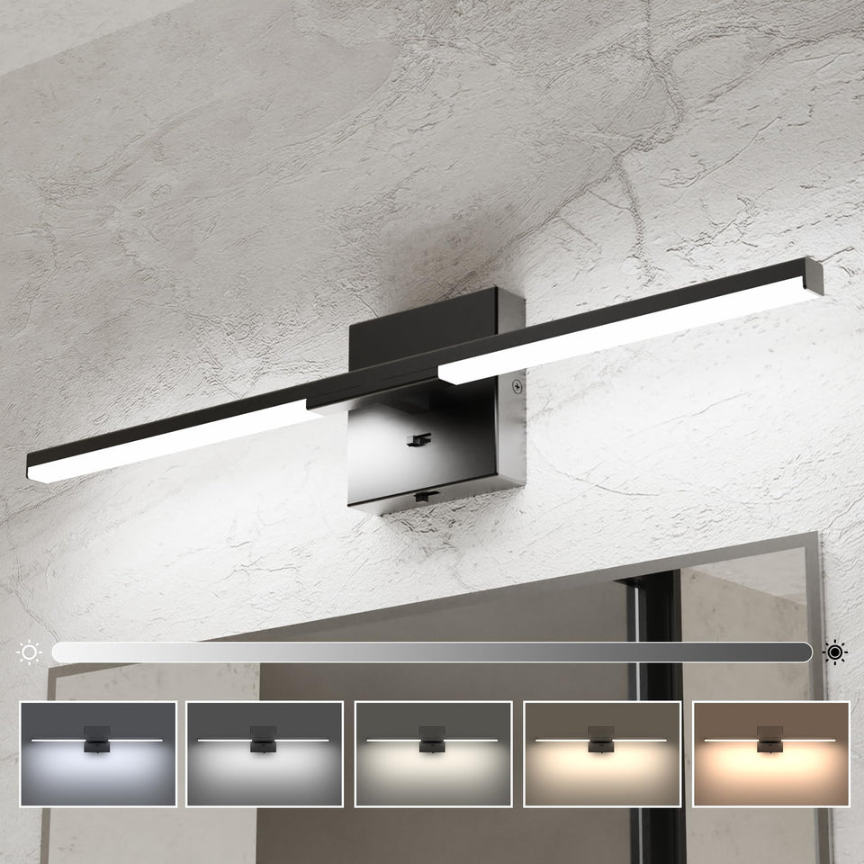 Ensenior 24-inch vanity light, front view, showcasing sleek black bar design for modern bathrooms.