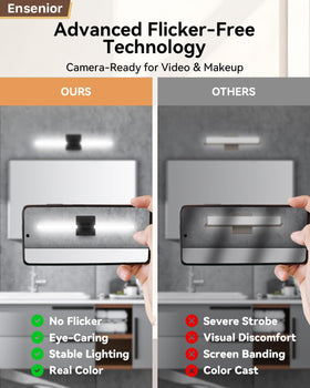 Ensenior vanity light dimmed at night providing soft, unobtrusive glow.
