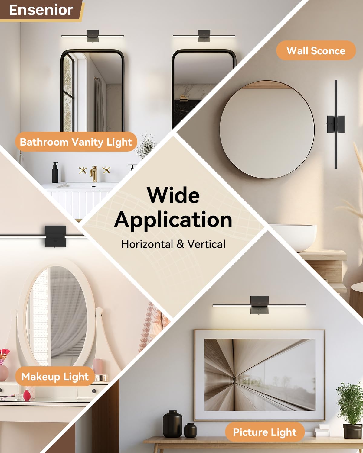 Ensenior vanity light mounted over a mirror, enhancing makeup tasks with clean light.