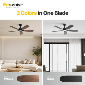 Ensenior wood-grain reversible blades offer versatile decor options.