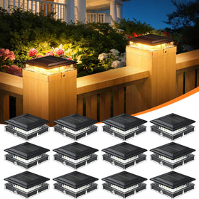 ENSLI 12-LED post cap light on a fence for even ambience.