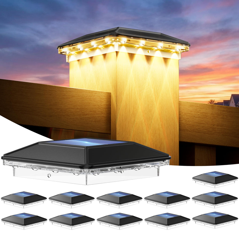 ENSLI 12-pack 4x4 solar post cap lights illuminate fence lines with bright, even beam.