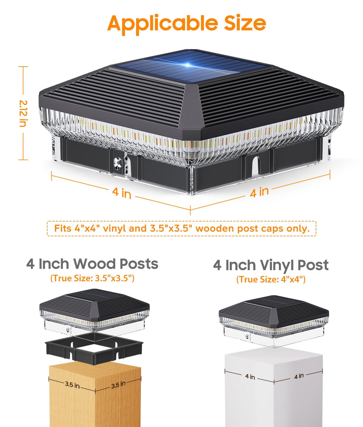 ENSLI post cap with 40 LED beads for bright fence and deck illumination.