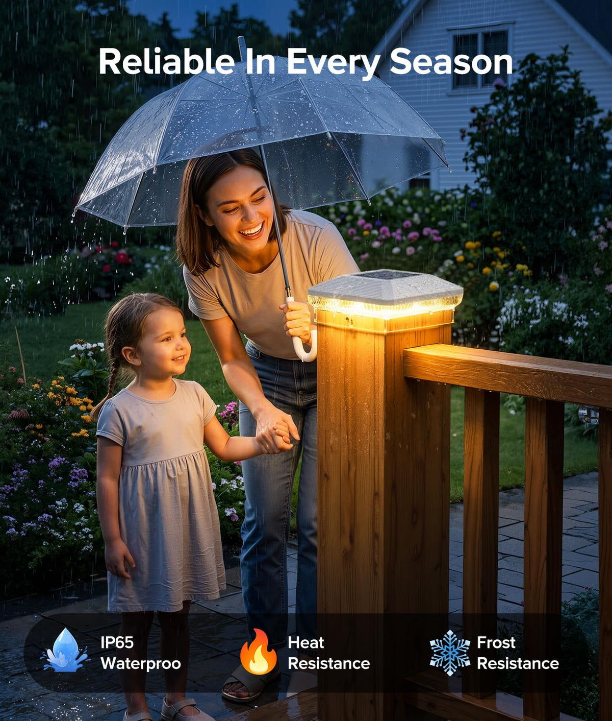 ENSLI IP65 waterproof solar post light withstands rain