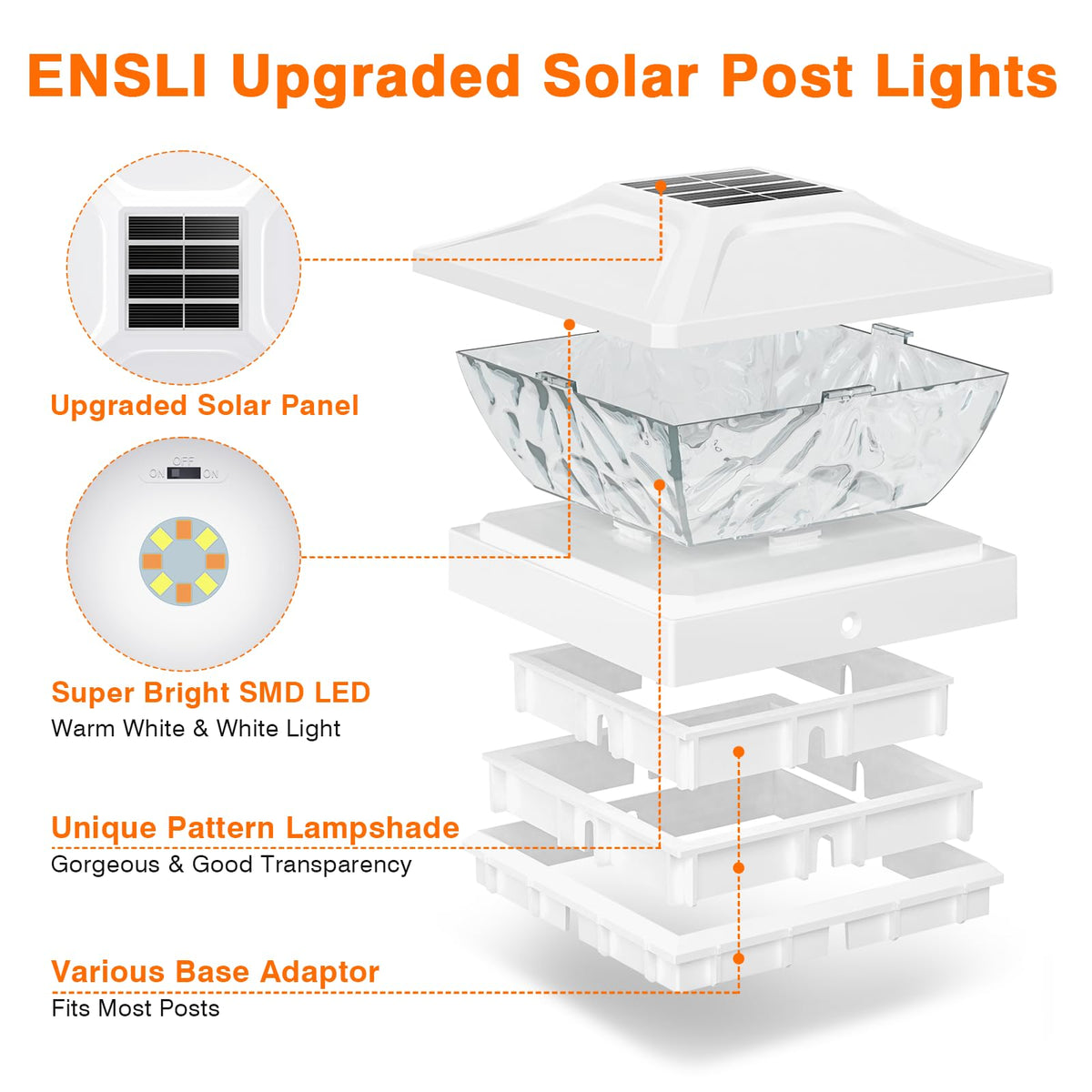 ENSLI solar post cap light offers cool and warm mode options