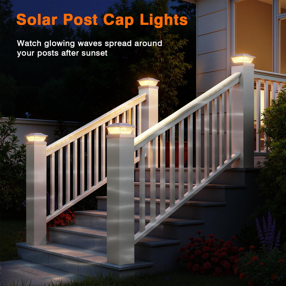 ENSLI weatherproof post cap lighting at night delivering long-lasting brightness.