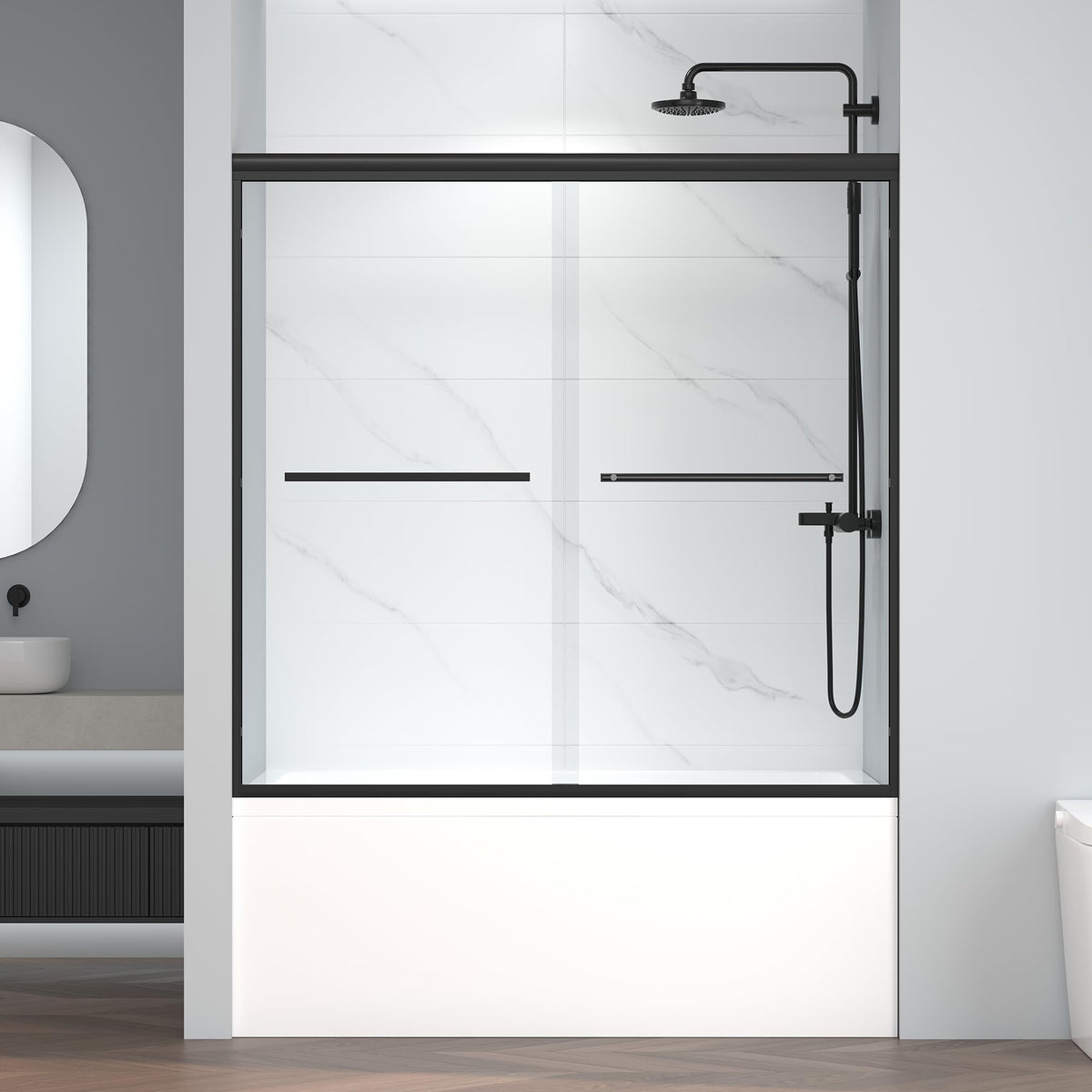 ENSO SENKA sliding door base view with semi frameless design for easy cleaning