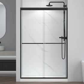 ENSO SENKA bypass door front view with matte black frame enhances compact bathrooms.