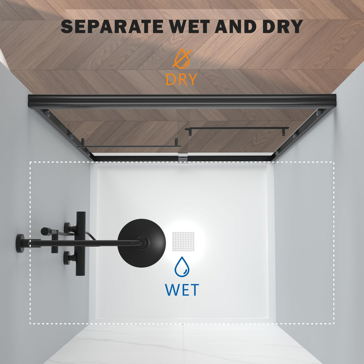 Coated glass resists water spots for a clearer shower look.