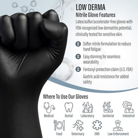 Ensure Black Nitrile Gloves 7 mil thickness spotlights heavy-duty puncture resistance.