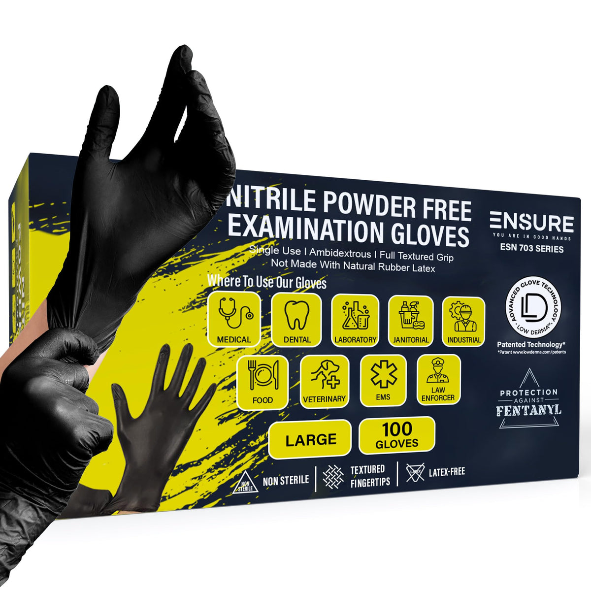 Ensure Black Nitrile Gloves box front for quick restocking.