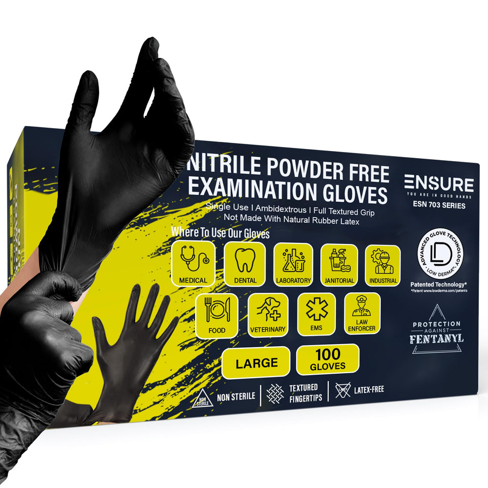 Ensure Black Nitrile Gloves box front for quick restocking.